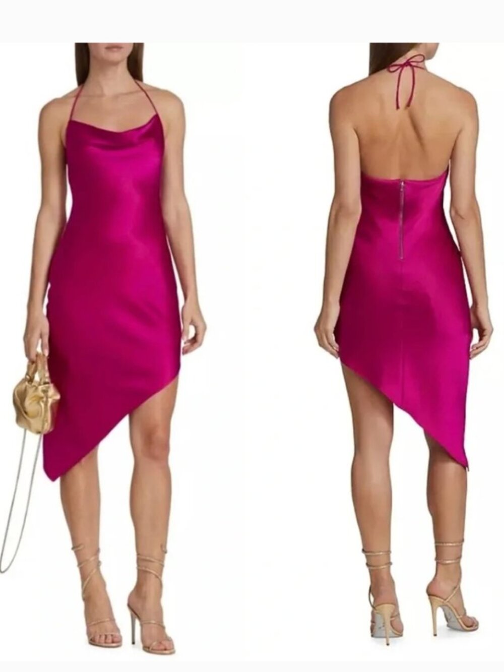 Alice + Olivia Harmony Asymmetric Pink Satin Slip Dress Size 0
